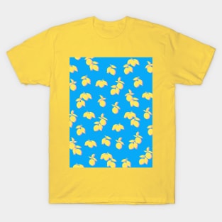 Silhouette Citrus Lemon Fruit Pattern Yellow, Pink and Blue T-Shirt